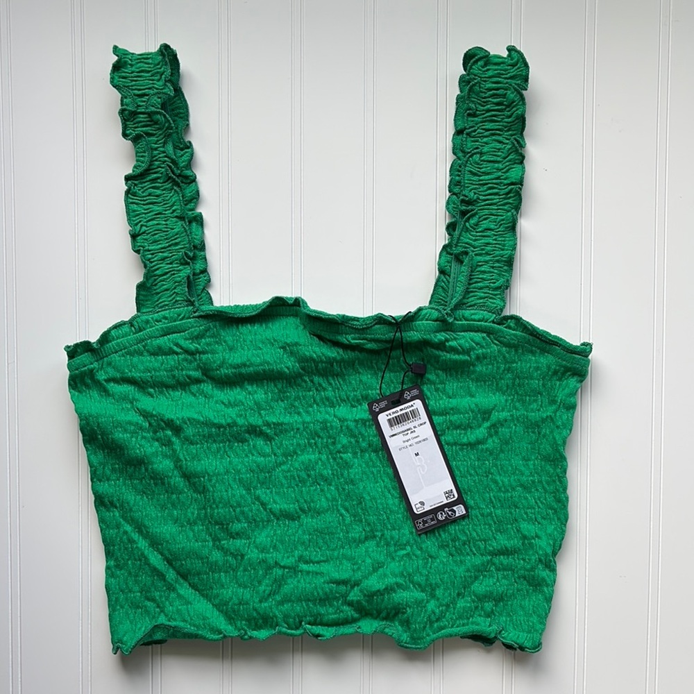 Vero Moda Green Cropped Tank Top Ruffle Straps Medium Women’s NWT New